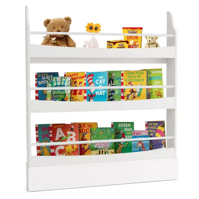 3-Tier Kids Bookshelf Toy Storage Bookcase Rack Wall w/ Anti-toppling Kits