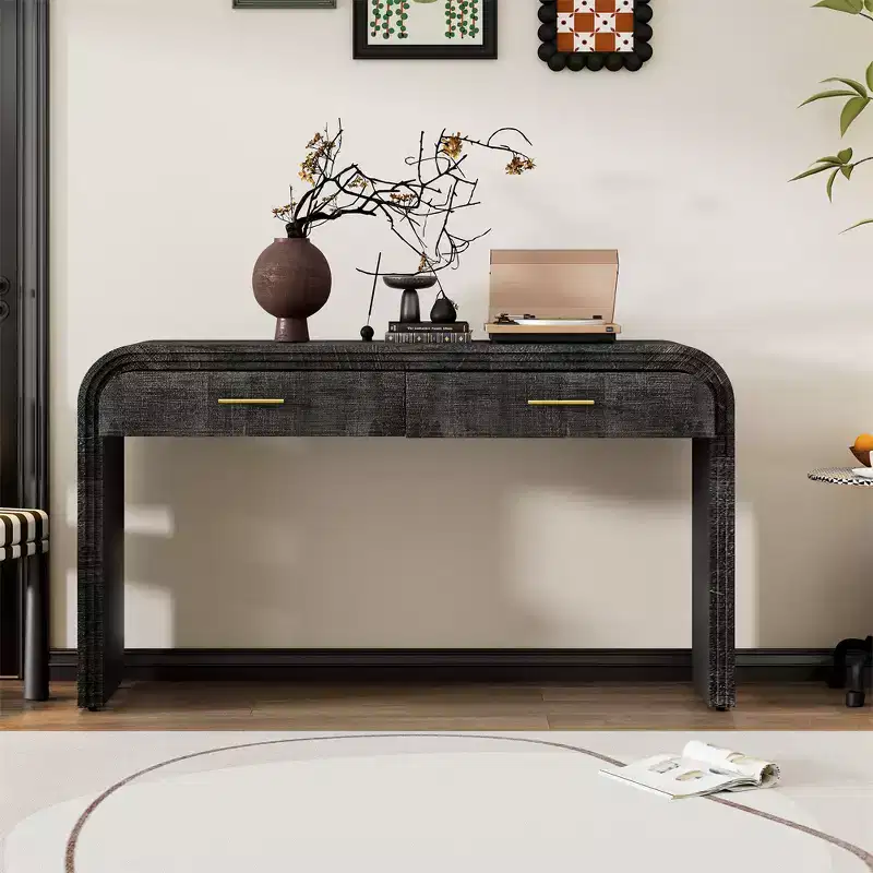 Vintage Console Table with 2 Drawers, Entryway Sofa Table for Living Room Hallway Bedroom in Natural or Antique Black