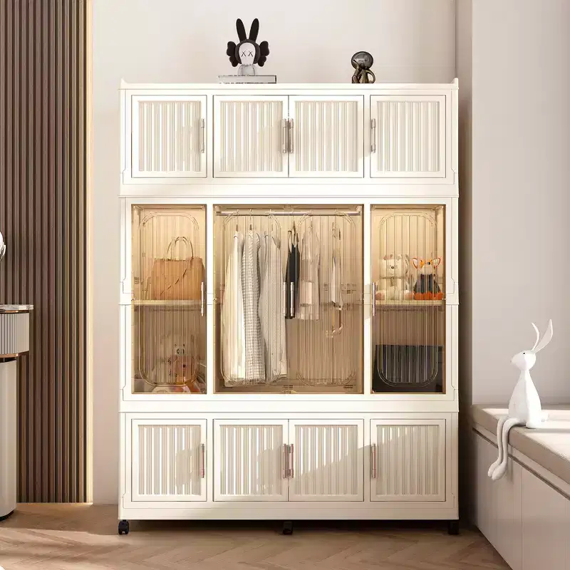 Portable Wardrobe Closet with Magnetic Door & Hanging Rod