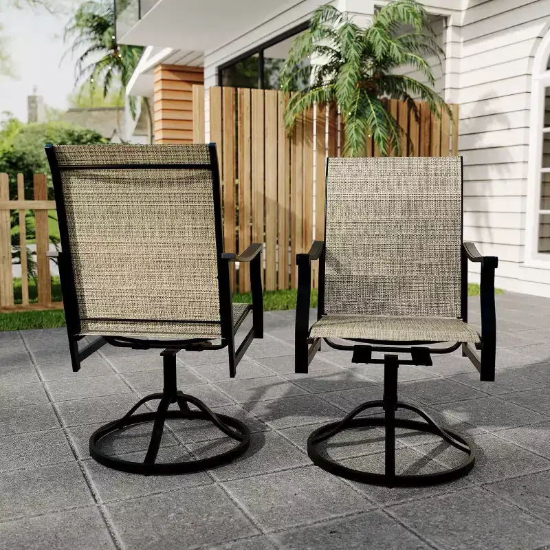 6PCS Outdoor Swivel Dining Chairs, Textilene Breathable Back, Patio Swivel Rocker Chairs for Poolside Lawn Garden