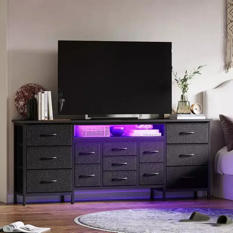 Acekool 13-Drawer Long TV Stand Dresser with Power Outlet, Wide Entertainment Center Storage Organizer for Bedroom, Living Room, Entryway