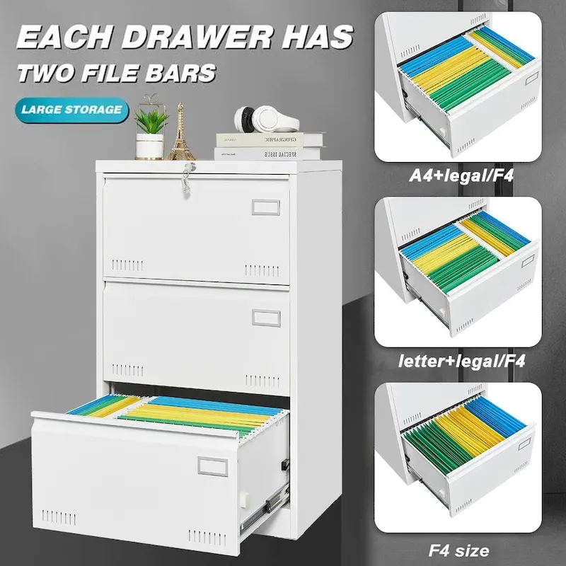 Filing Cabinet Lateral File Cabinet 3 Drawer,Locking Metal File Cabinets Three Drawer, Office Filing Cabinet with Lock Drawers