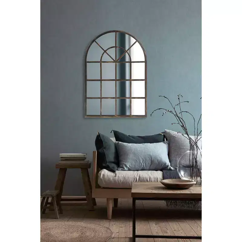 Howard Elliott Arched Windowpane Metal Mirror Oil Rubbed Bronze: Modern Style, 41x29", No Assembly Required