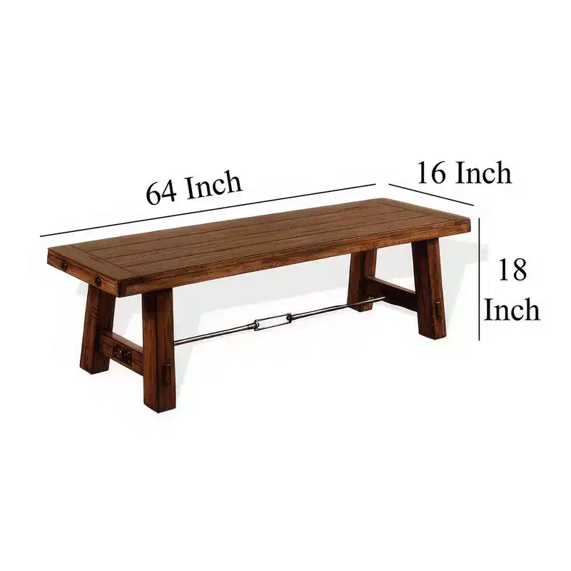 Royal Hampton Wooden Bench | Rustic Brown Mahogany Wood, Angled Legs | Turnbuckle Accents | 64