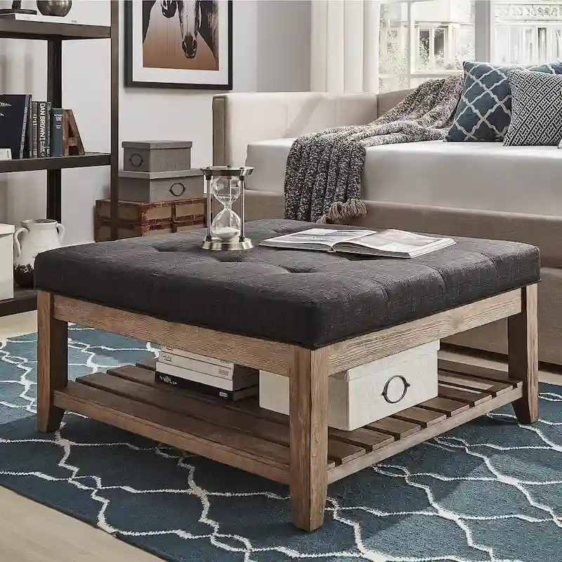 Lennon Pine Planked Ottoman Coffee Table by iNSPIRE Q Artisan