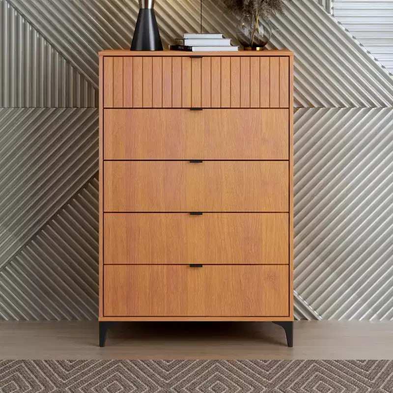 Galano Zaffy 5 Drawer Chest (Interlock) - Amber Walnut