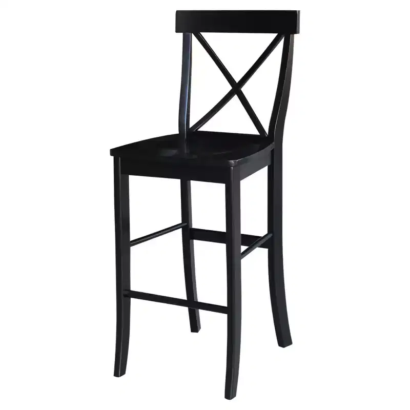 30" Martha X Back Barstool Jet Black - International Concepts: Solid Wood, Traditional Design