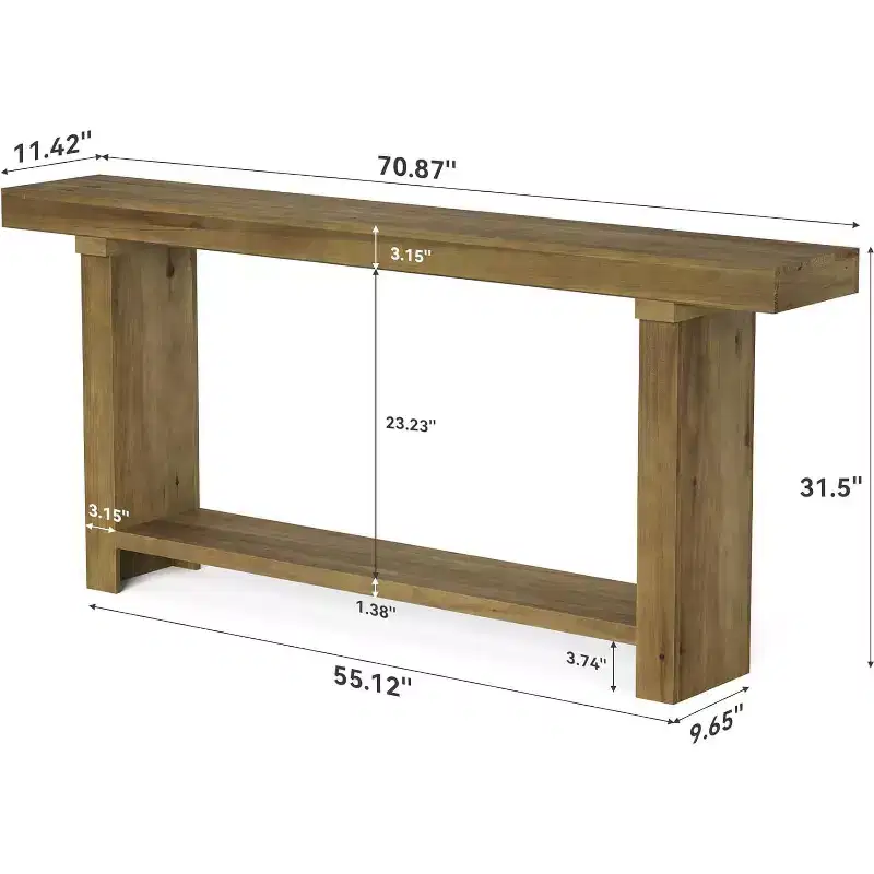 70.9 Solid Wood Console Table, Farmhouse Entryway Accent Table for Living Room, Entrance, Hallway, Foyer, Dark Brown