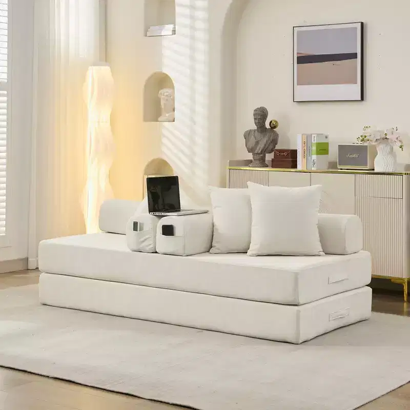 Okak Chenille Lounge Floor Sofa Bed with Convertible Foldable Mattress,2-Seater Futon Couch Sleeper Sofa for Living Room,Bedroom