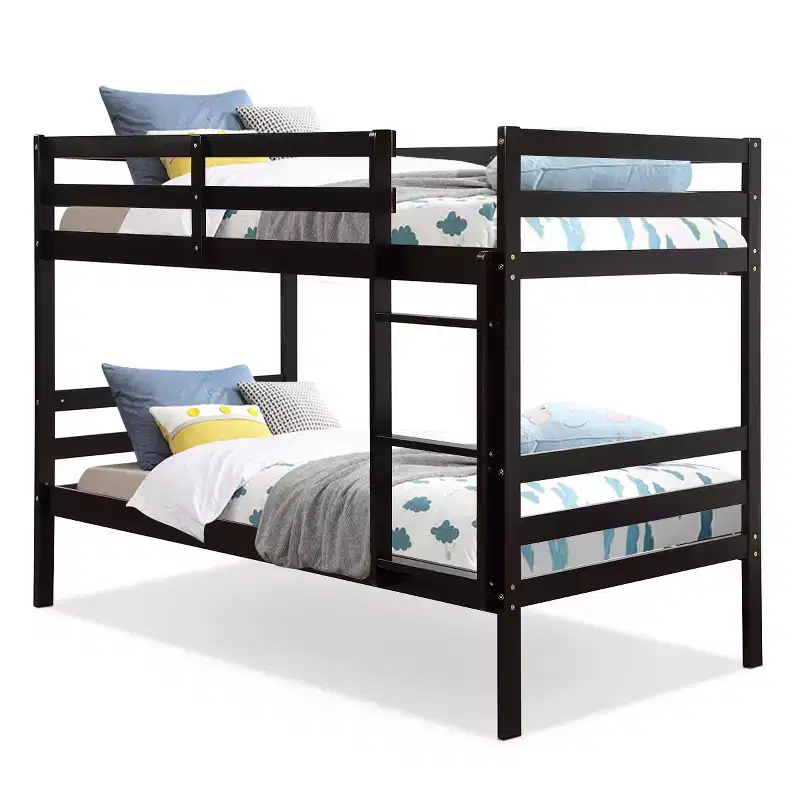 Costway Twin Over Twin Wood Bunk Beds Ladder Safety Rail EspressoWhite
