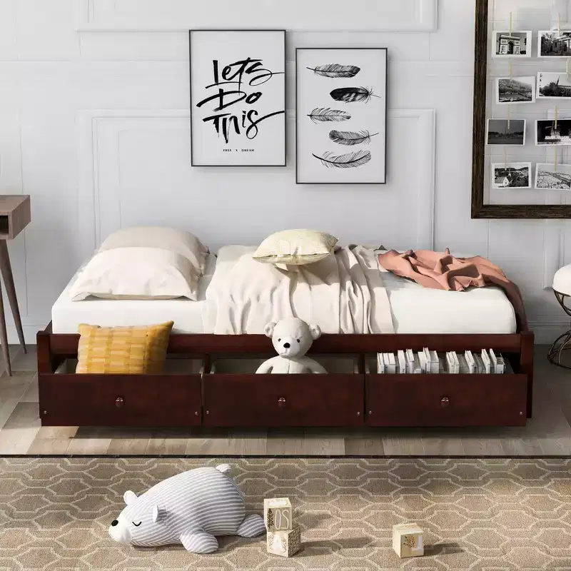 Whisen Twin Size Platform Bed with 3 Drawers