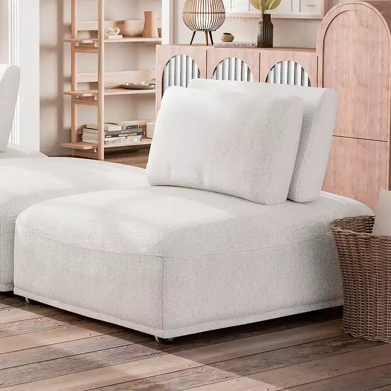 HOMES: Inside + Out Povoa Modern Modular Armless Chair Chenille with Extendable Backrest White