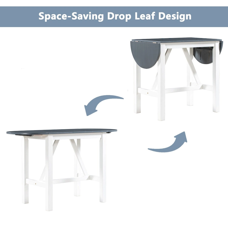 White 3-Piece Wooden Counter Height Dining Table Set with Drop Leaf Table & 2 Chairs