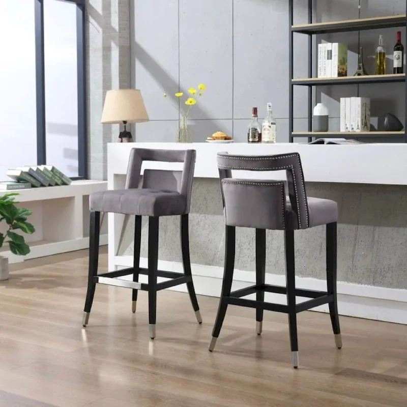 Velvet Nailhead Barstool – Cream / Grey / Navy Blue, Single Seat