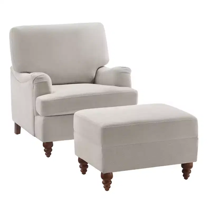 GDFStudio Candor Modern Upholstered Arm Chair and Ottoman Set