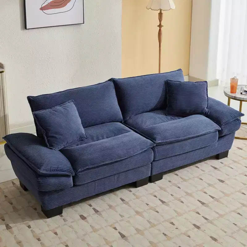 MAYEERTY Corduroy Loveseat Upholstered Deep Seat Comfortable Sofa with Pillows for Bedroom Living Room Office Blue