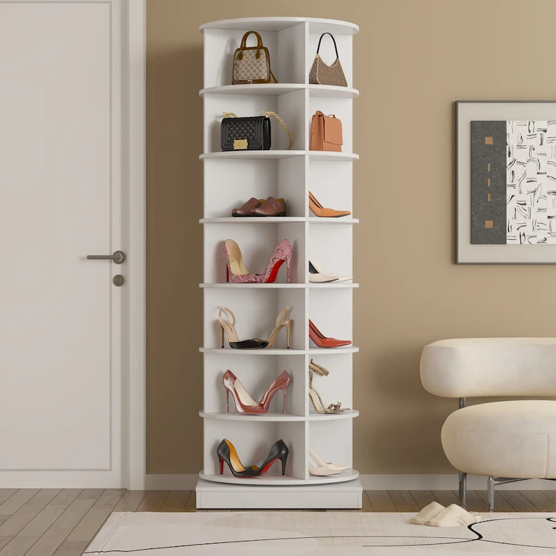 360 Rotating Shoe Cabinet with 7 Layers Can Accommodate up to 28 Paris Shoes