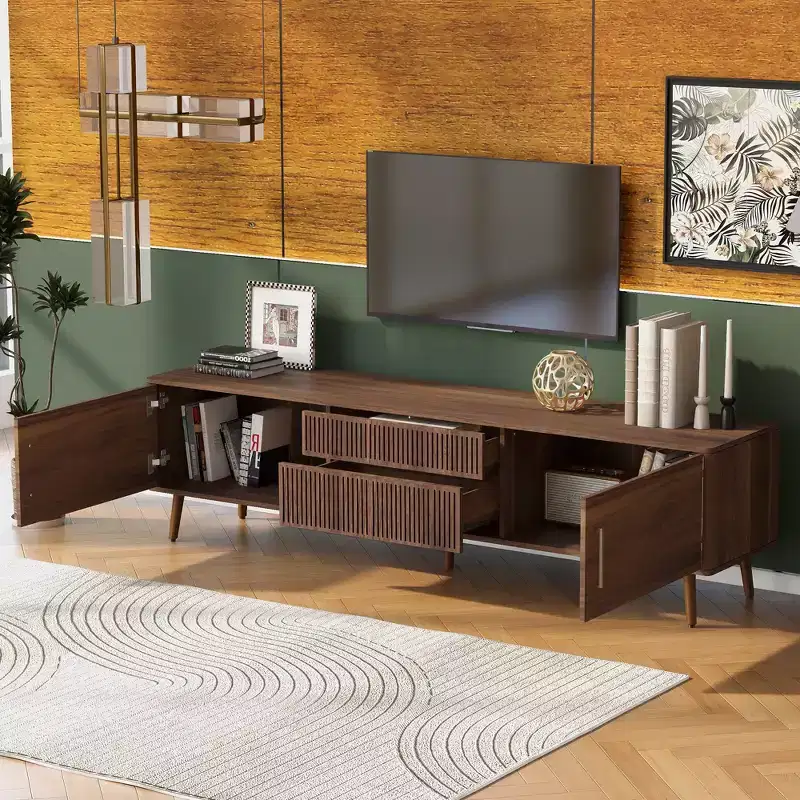 Mid-Century TV Stand with 2 Drawers for TVs up to 80