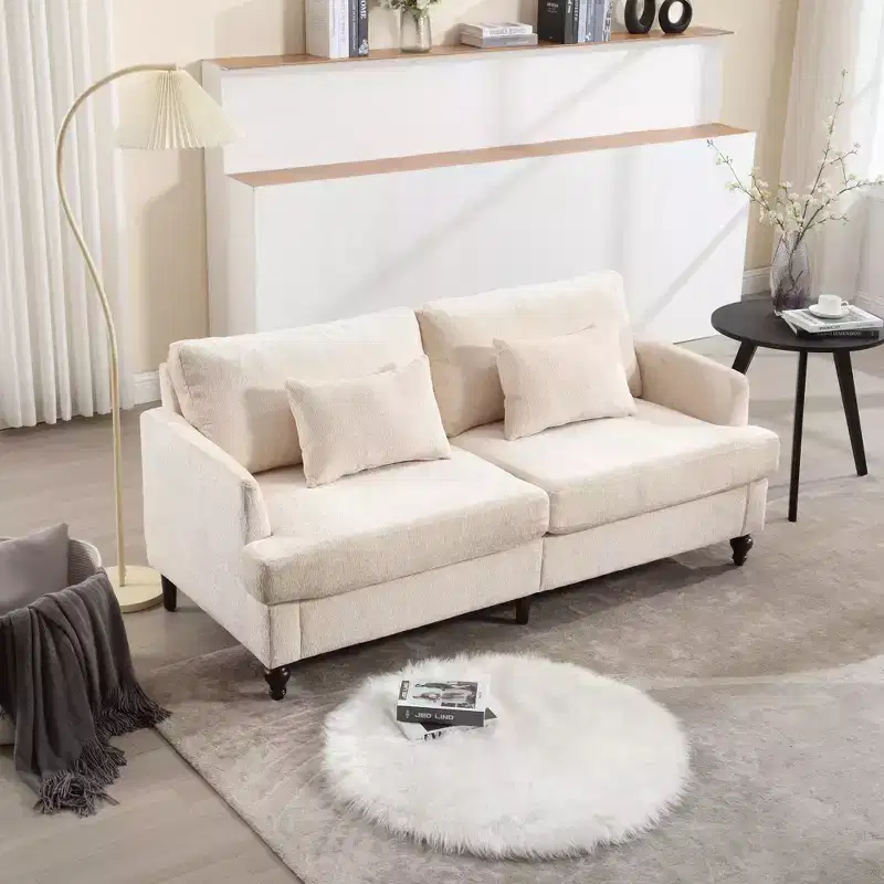 Mid Century Chenille Fabric Loveseat Sofa, 2-Seat Upholstered Modern Couch