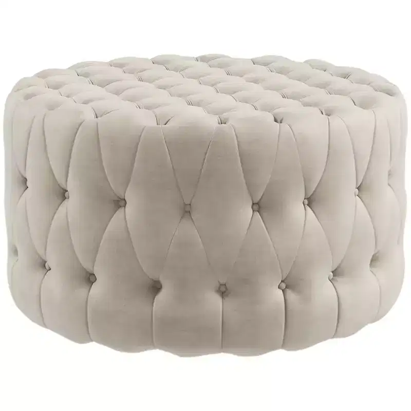 HOMCOM Tufted Ottoman, Velvet-feel Upholstered Foot Stool with Padded Seat, Round Ottoman Coffee Table for Living Room, Bedroom