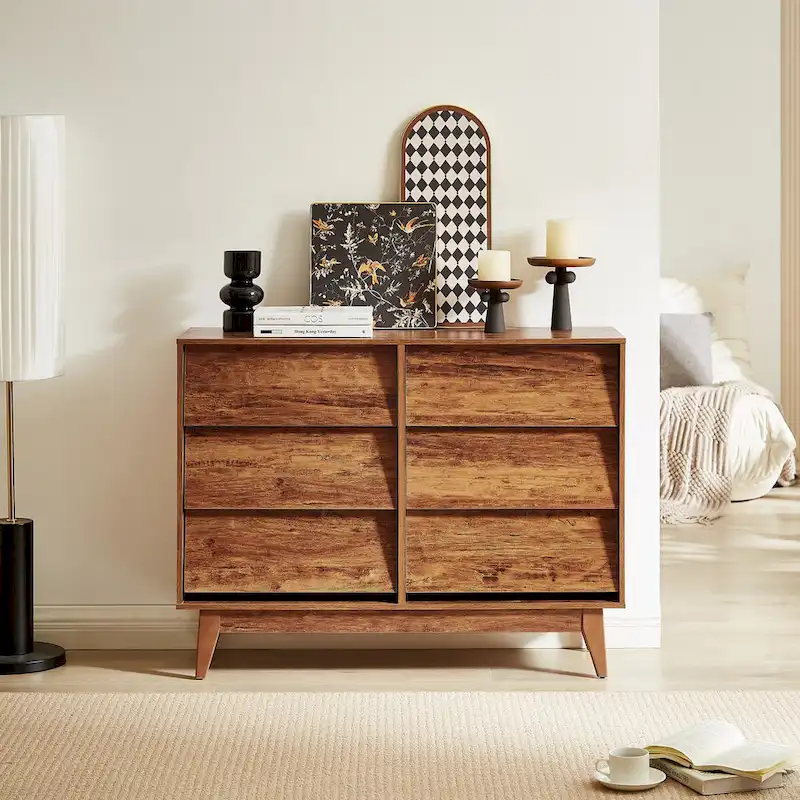 Brown/Black 4 or 6-Drawer Dresser, Mid-Century Style, for Bedroom