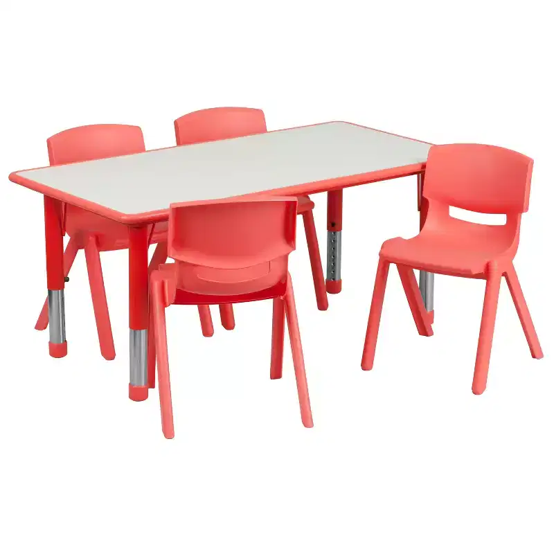 Flash Furniture 23.625W x 47.25L Rectangular Plastic Height Adjustable Activity Table Set with 4 Chairs