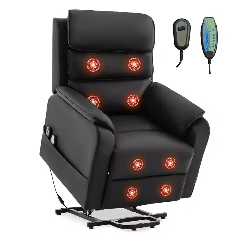 Power Lift PU Leather Electric Recliner Chairs with 2 Side Pockets, Lift Massage Chair with 8-Point Massage