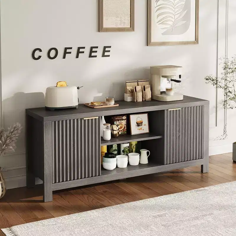 59 TV Stand for TVs Up to 65 Inches, Mid Century Modern TV Entertainment Center w/Storage Cabinets & Open Shelves, Wood TV Cabinet for Home
