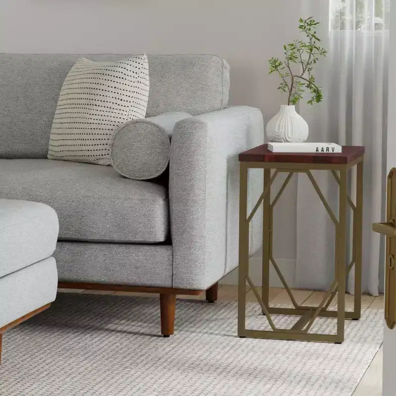 WyndenHall Ebsen Metal and Wood Accent Table Cognac: Contemporary Rectangle Side Table, Scratch-Resistant