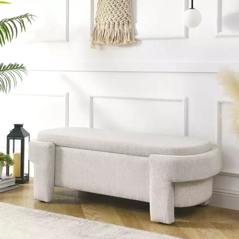 CLIHOME Linen Fabric Upholstered Bench with Large Storage Space, Ottomans for the Living Room, Entryway and Bedroom