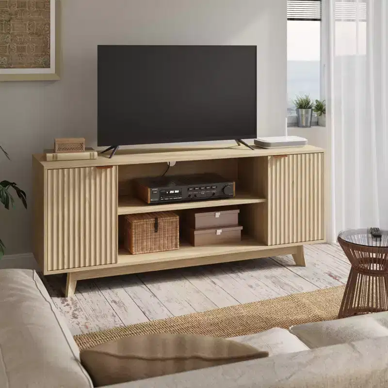 Tv Cabinet With 2 Doors And Open Shelves