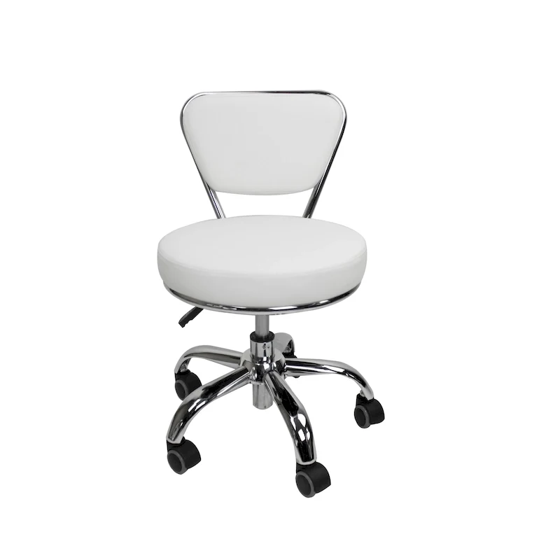 Adjustable Low Rolling Stool with Backrest, 13-15 inch Height, White