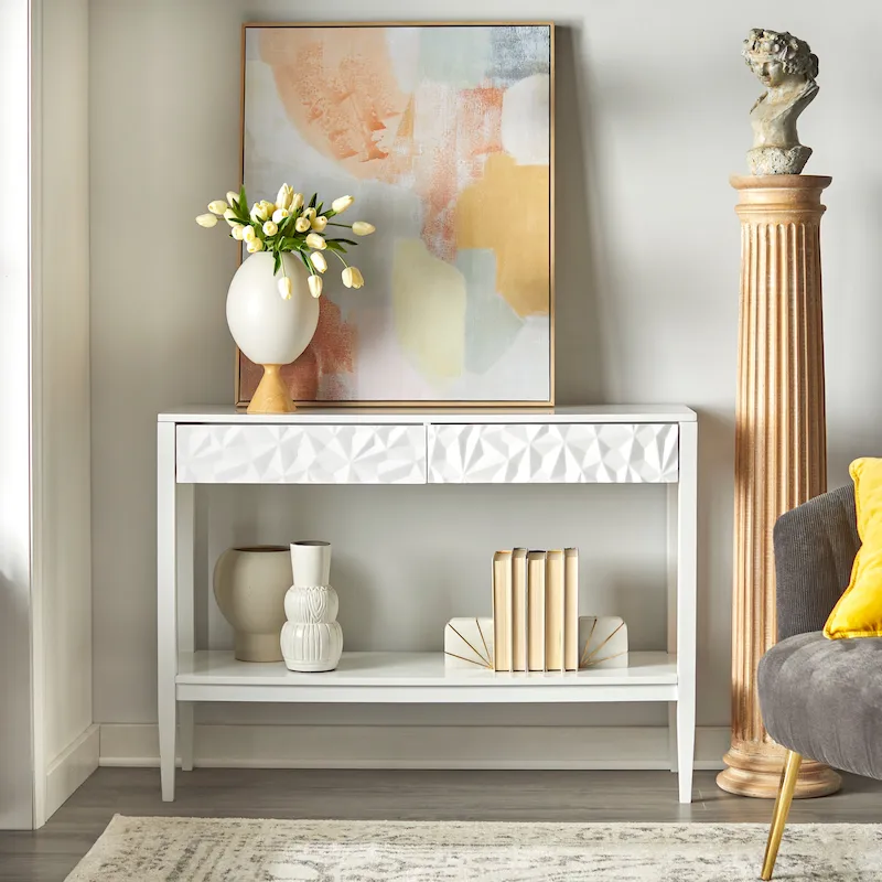 Sofa Table with Geometric Drawer Fronts and Lower Shelf