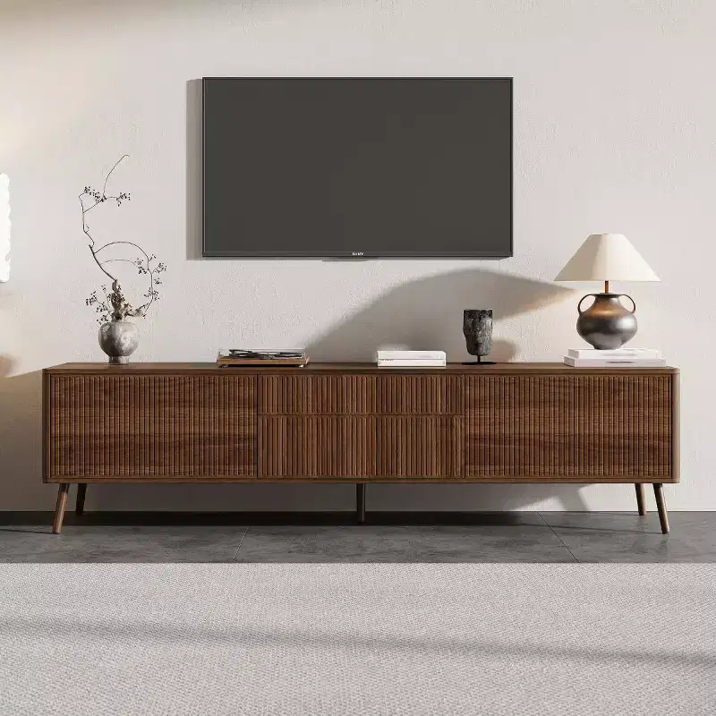 70 Modern Fluted TV Stand for TVs up to 80, Entertainment Center with Storage, Solid Wood Legs Media Console for Living Room-Panipeachy