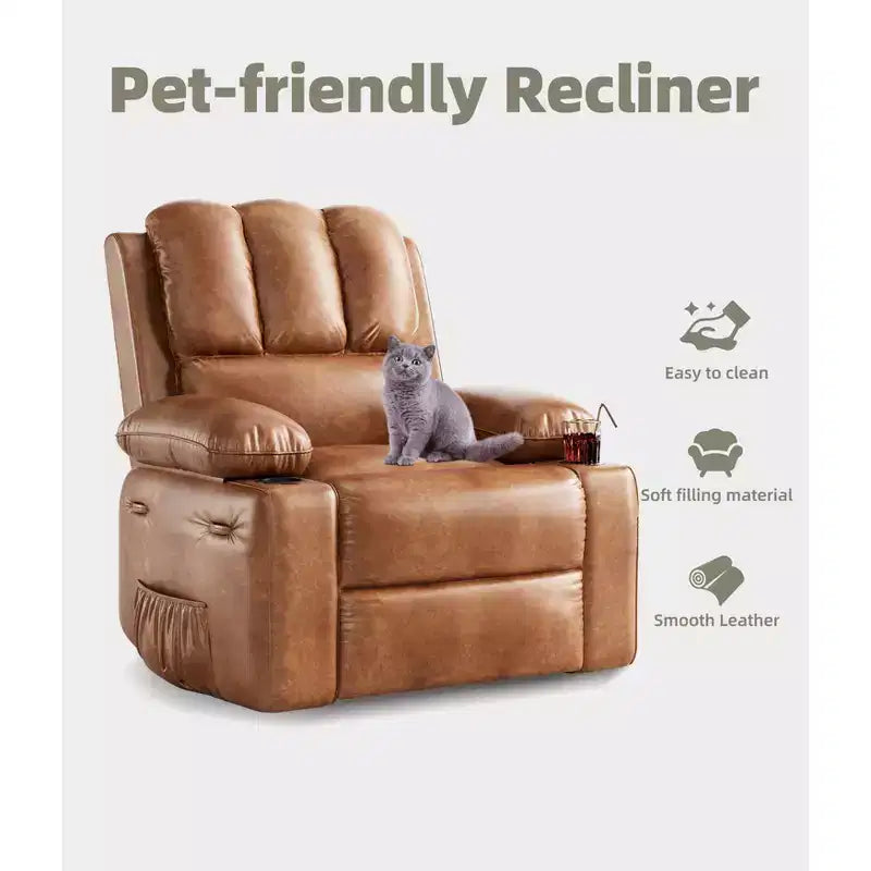 Rocking chair/recliner, small swivel rocking sofa chair with heating and vibration massage functions, leather baby room recliner with cup holder