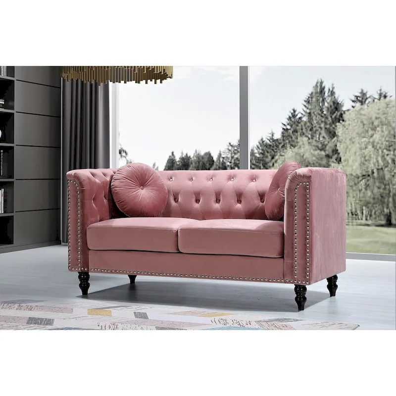 Classic Velvet Nailhead Chesterfield Loveseat