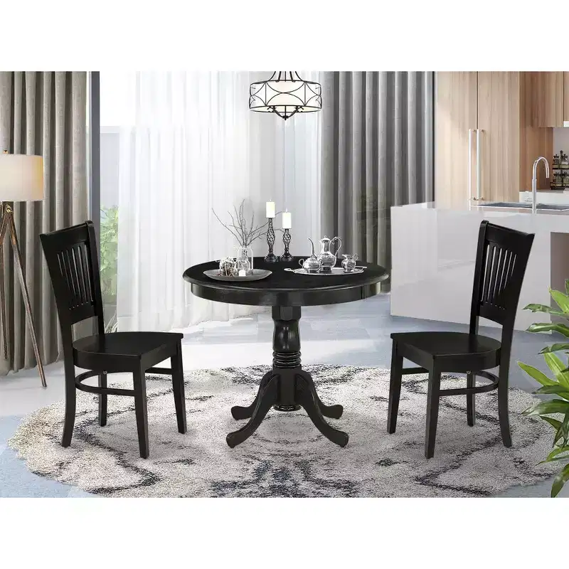 HomeStock ANVA3 Black Round Pedestal Dining Set