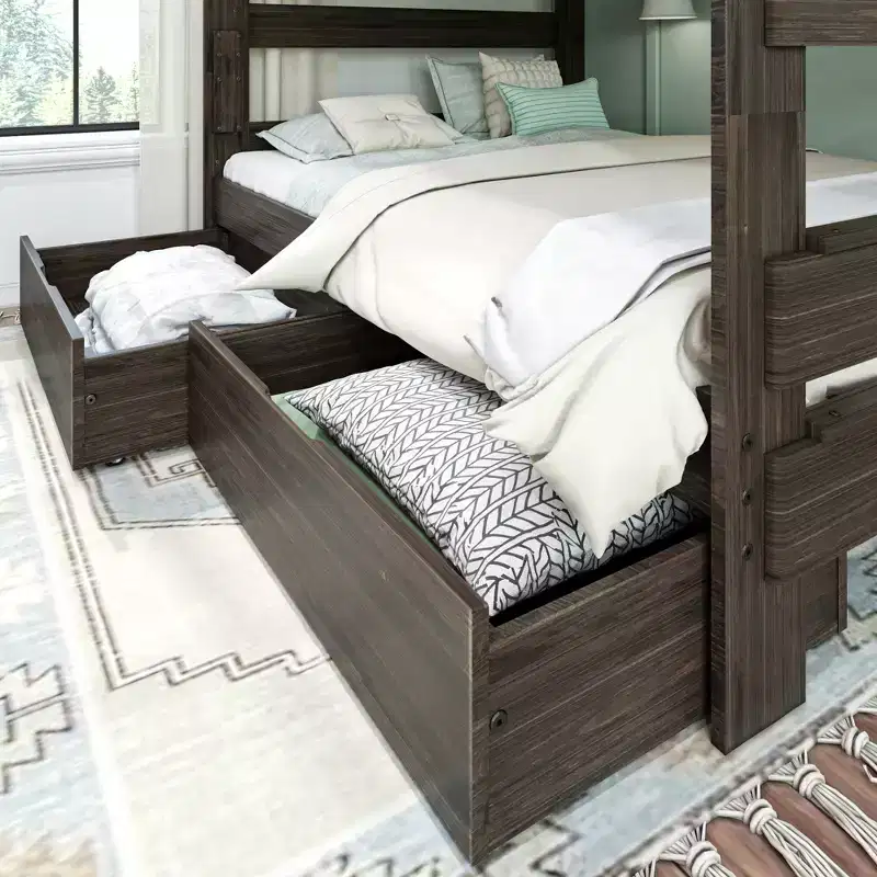 Solid Wood Modern Farmhouse Farmhouse Queen/Queen Bunk Bed with Storage Drawers