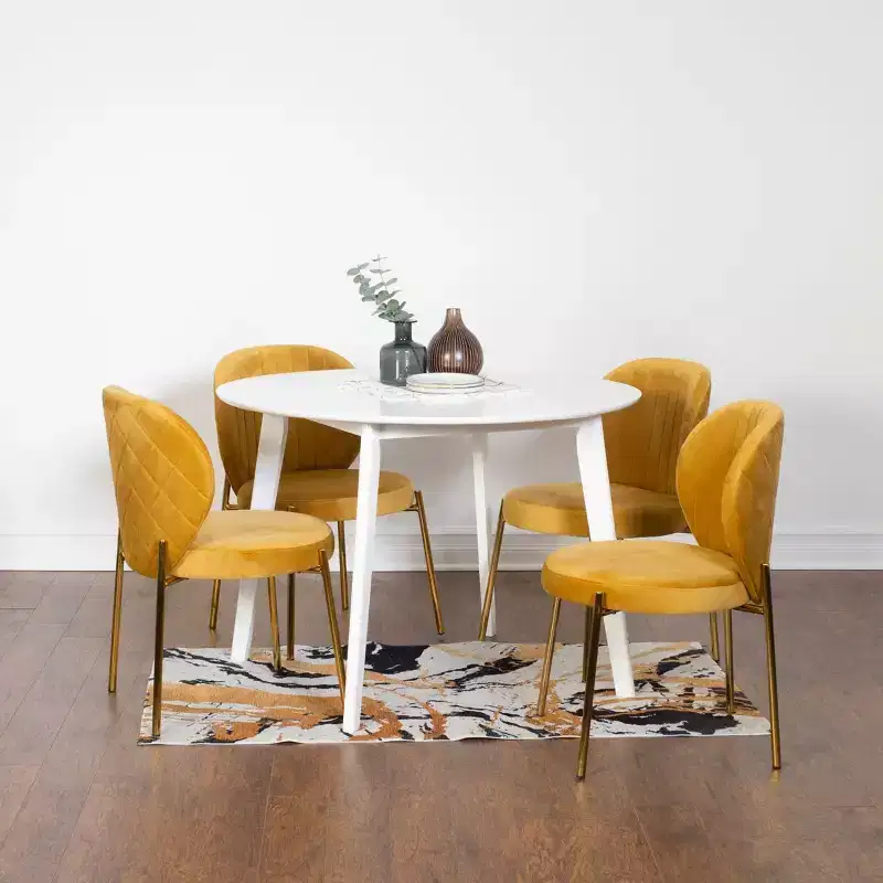 Roundhill Furniture Amoa Contemporary Dining Set, White Round Dining Table with 4 Chairs, 5-Piece