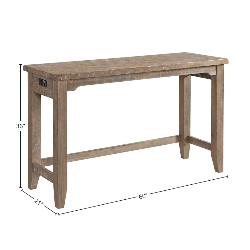 60-Inch Rustic Farmhouse Sofa Bar Table with Storage