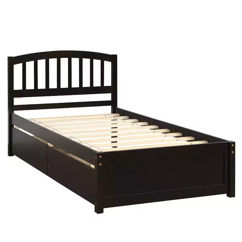 Twin Size Platform Bed with 2 Storage Drawers and Headboard – 79.5