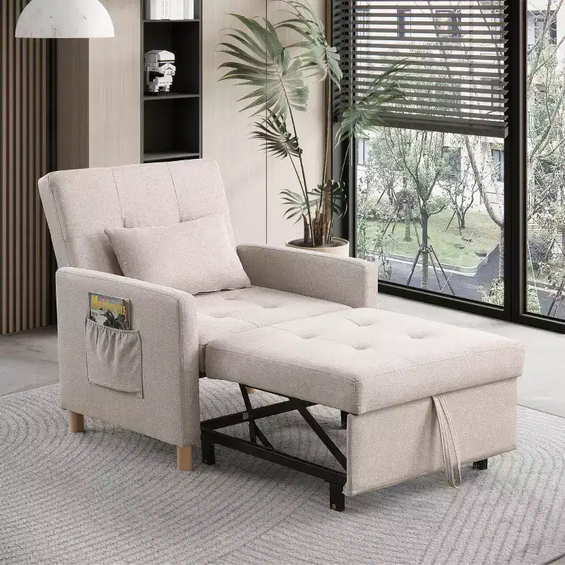 Okak Modern Convertible Sleeper Sofa Accent Chair with Pull-Out Bed,Upholstered Lounge Chair for Living Room,Bedroom,Office