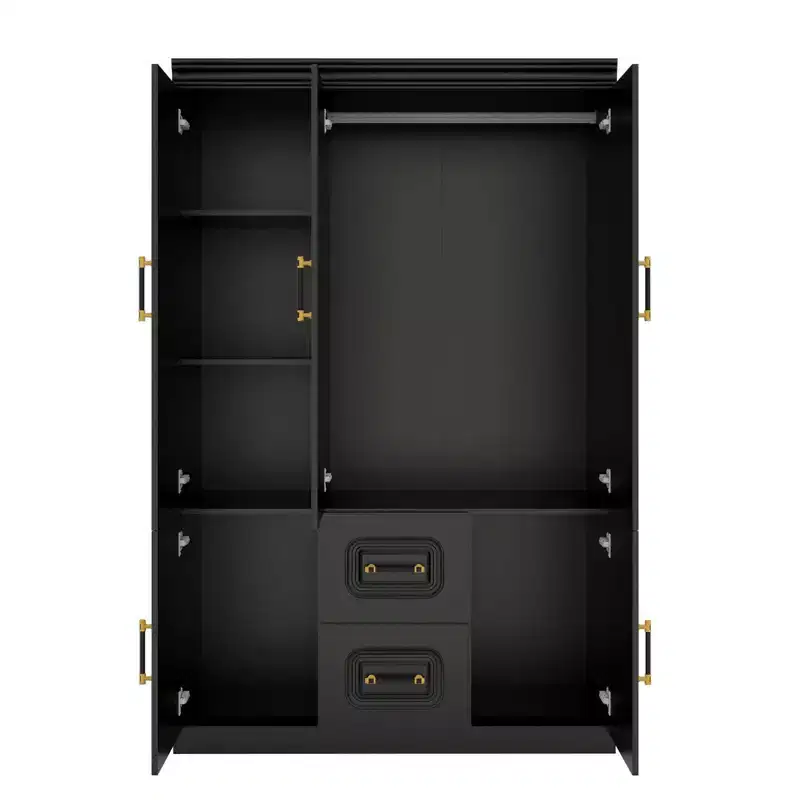 Keloyid Black Wood 47.24 in. Armoire with 2 Drawers and 5 Doors