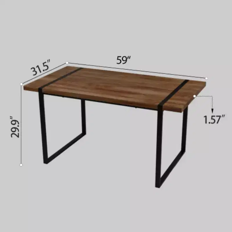 Modern Ind. Rect. MDF Nat. Wood Table (4-6), 1.5 Eng. Wood Top, Black Metal Legs, Home/Kitchen.
