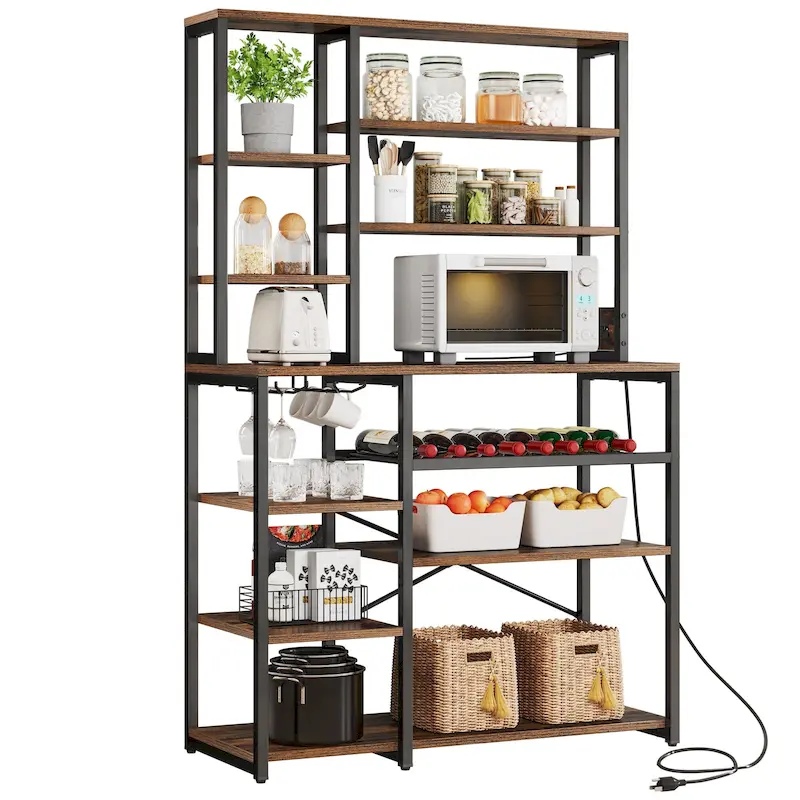 40 Kitchen Microwave Stand Bakers Rack, Coffee Bar Station Wine Storage Utility Shelves