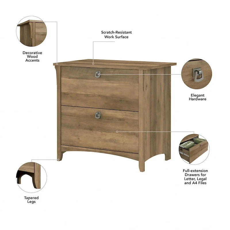 Salinas 60W L Desk with Hutch, Cabinet and Bookcase by Bush Furniture