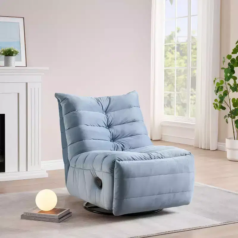 61'' Modern Lounge Chair with Side Pocket, 220lbs Load Capacity, Velvet Lazy Chair Lake Blue