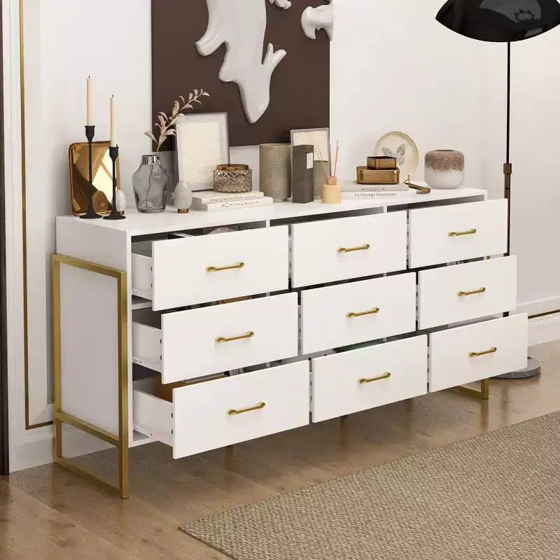 Hitow Modern Large 9 Drawer Dresser Metal Frame Design Chest of Drawers