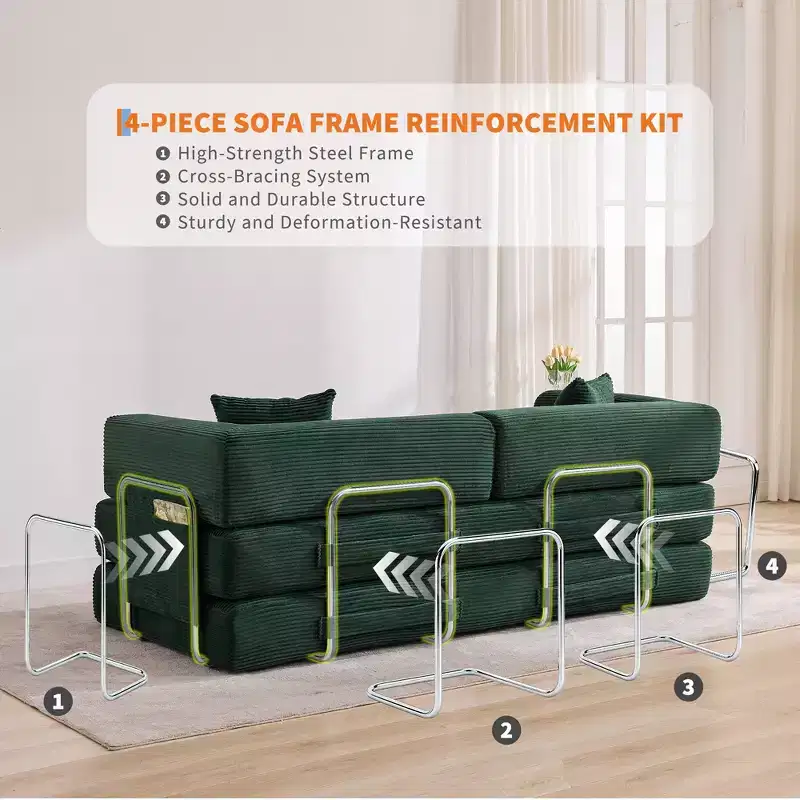 5-in-1 Convertible Sleeper Sofa Bed  78.8 Oversized Corduroy Futon Couch, Adjustable Backrest, Pillow, No Assembly, Space-Saving Modular Lounge