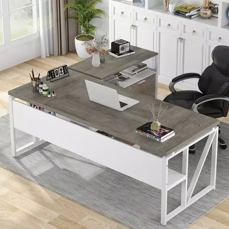 Lantine L Shaped Desk with Drawer Cabinet, 63 Executive Computer Desk and lateral File Cabinet for Home Office